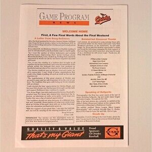 1992 Baltimore Orioles Cleveland Indians Game Program News Roster MLB Baseball